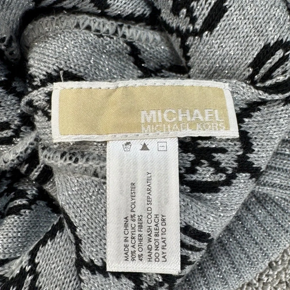Michael Michael Kors Knit Beanie Hat Black Silver Metallic MK Monogram Logo